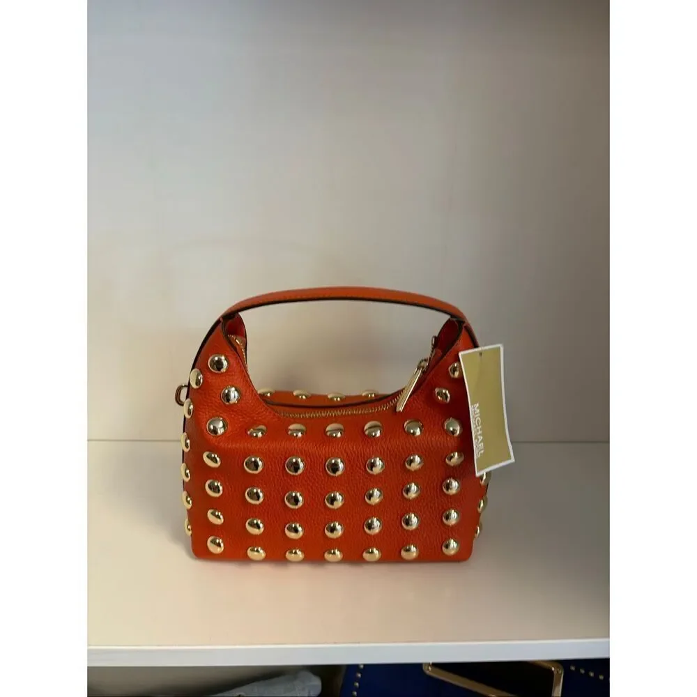 Michael Kors Ember Small Peppled Leather Embellished Messenger Bag